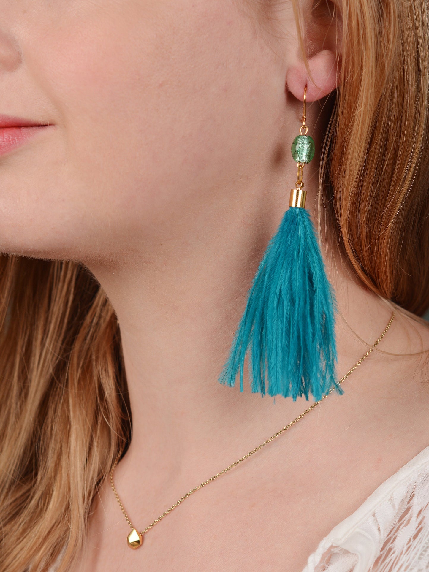 Long Turquoise Ostrich Feather Tassel Earrings | Festival Earrings | Feather Jewellery | Festival Jewellery | Long Earrings