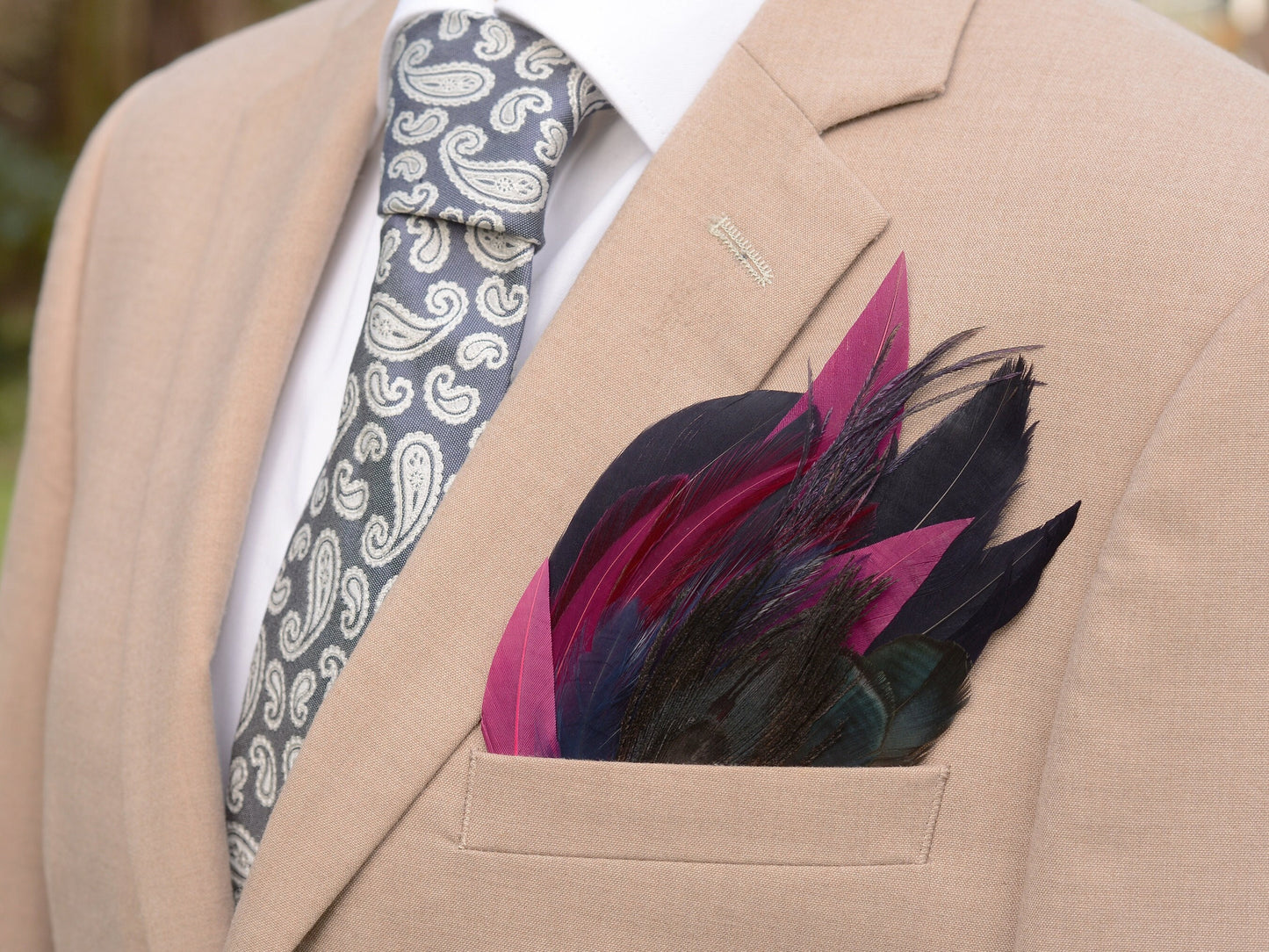 Deep Black and Purple Feather Pocket Square No.162 | Suit Accessory | Feather Neck Tie | Grooms Outfit | Groomsmen Gift