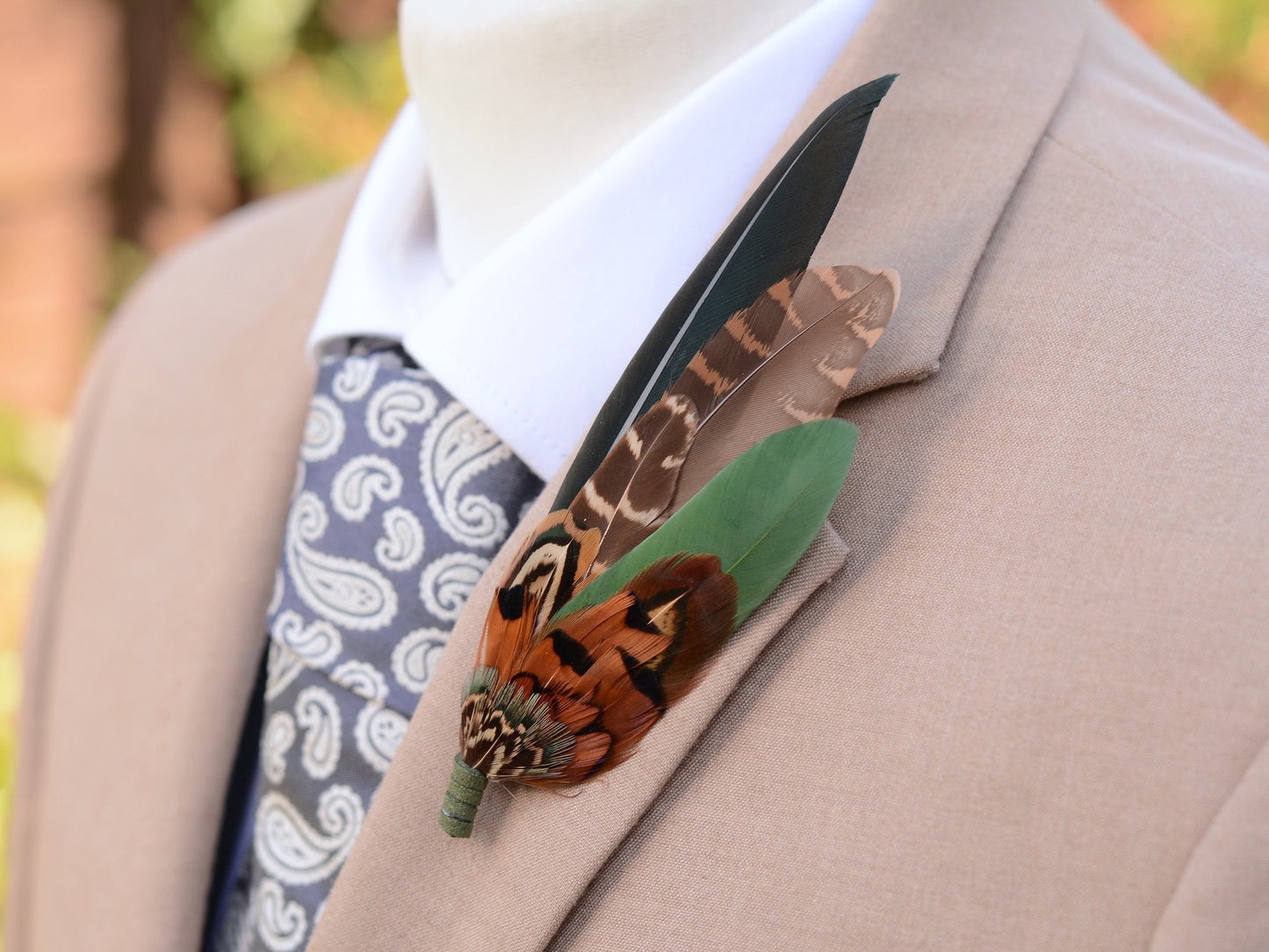 Pheasant and Duck Feather Hat Pin / Brooch in bottle Green and Copper No.272 | Unique Pheasant Feather Boutonniere | Feather Brooch