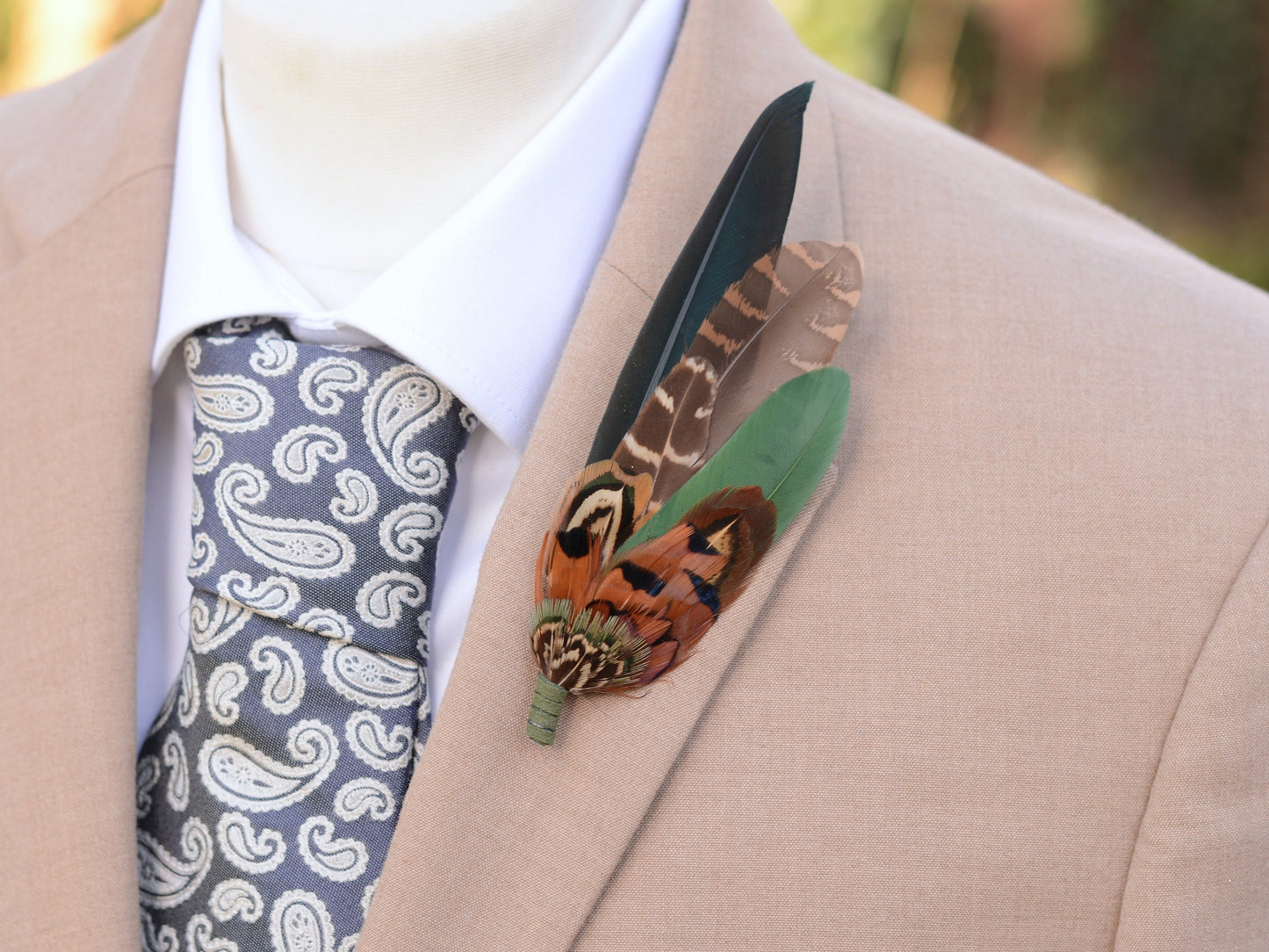 Pheasant and Duck Feather Hat Pin / Brooch in bottle Green and Copper No.272 | Unique Pheasant Feather Boutonniere | Feather Brooch