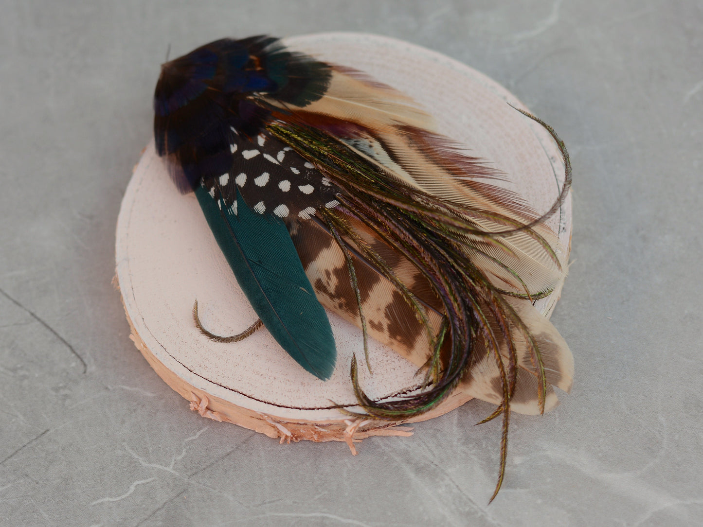 Navy Blue and Pheasant Feather Lapel Pin / Hat Pin No.162 | Unique Pheasant Feather Boutonniere | Duck Feather Brooch