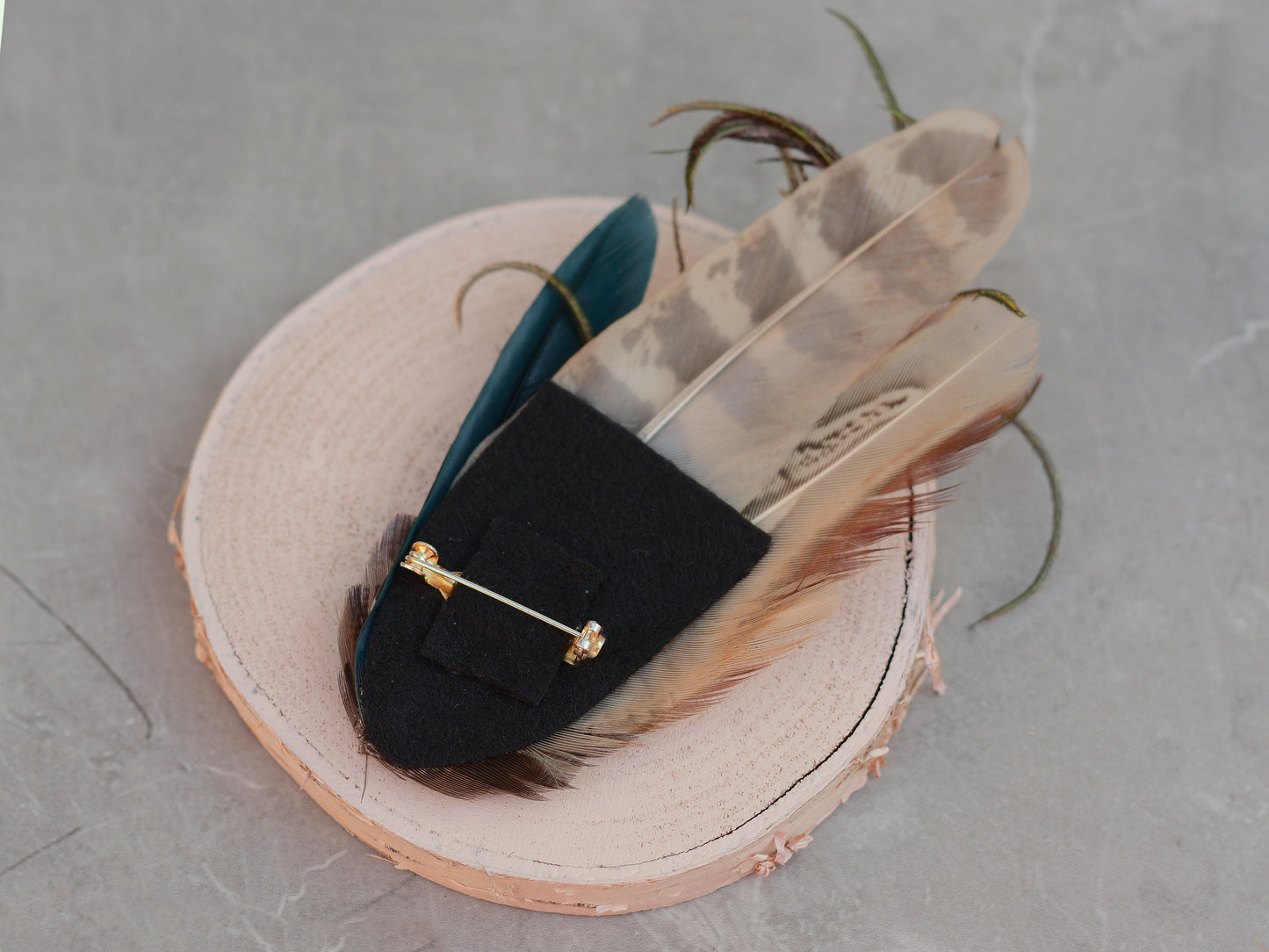 Navy Blue and Pheasant Feather Lapel Pin / Hat Pin No.162 | Unique Pheasant Feather Boutonniere | Duck Feather Brooch