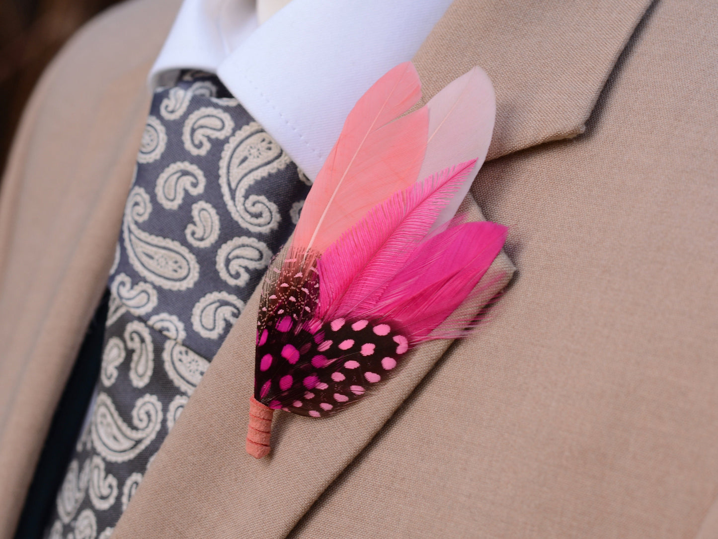 Shades of Pink Feather Lapel Pin Small no.203 | Pheasant Feather Boutonniere | Feather Brooch | Feather Hat Pin