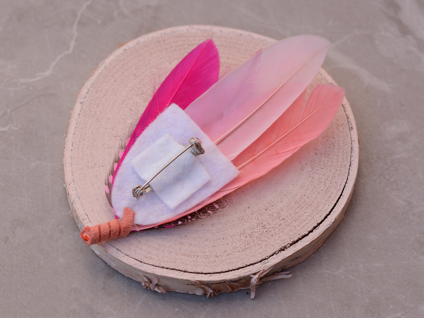 Shades of Pink Feather Lapel Pin Small no.203 | Pheasant Feather Boutonniere | Feather Brooch | Feather Hat Pin