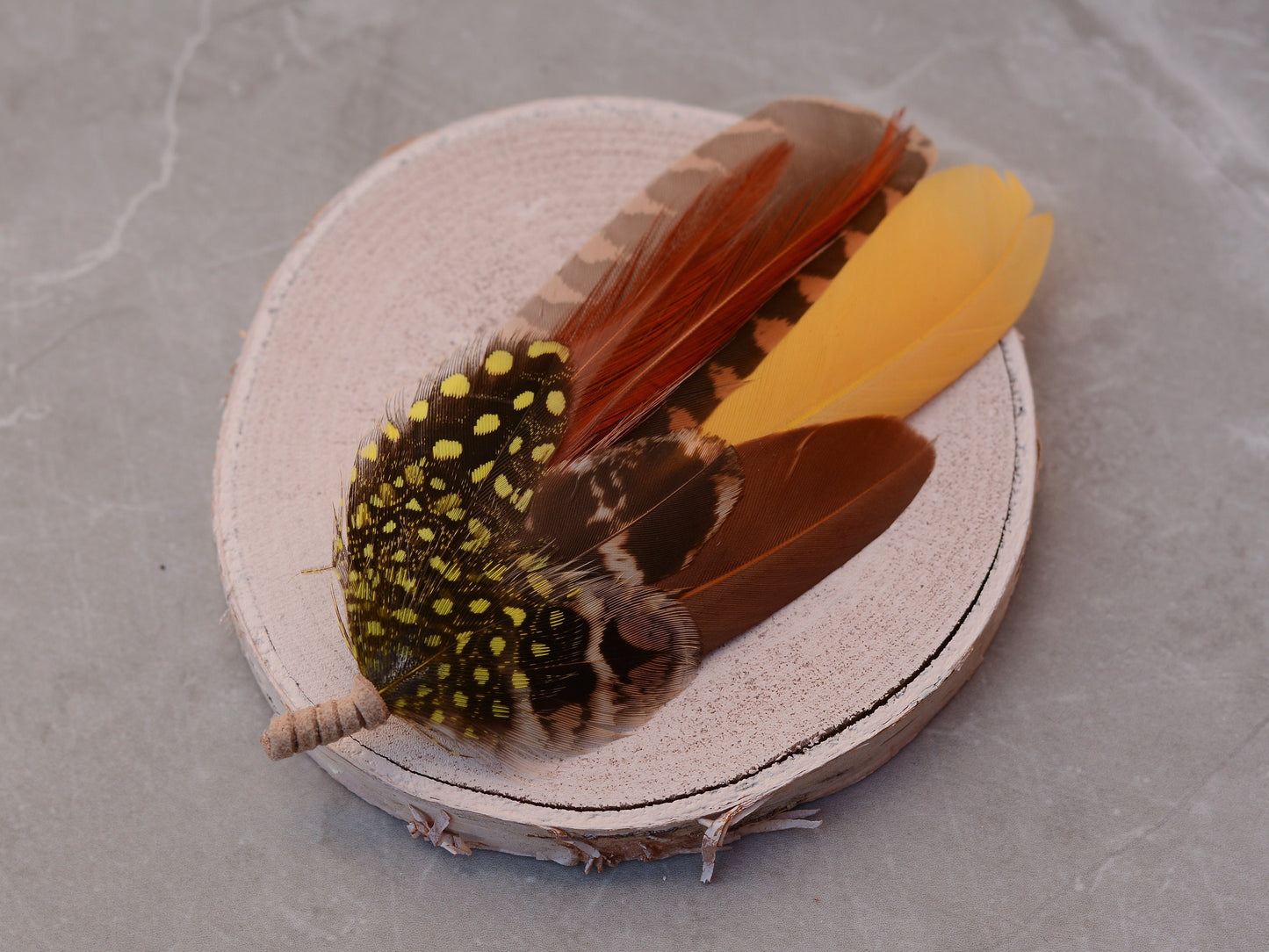 Mustard Yellow and Tan Brown Feather Pin No.200 | Feather Boutonnieres | Feather Hat Pin | Pheasant Feather Pin