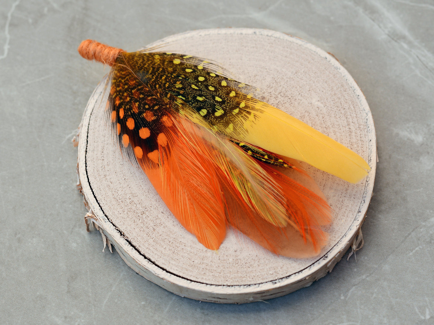 Bright Yellow and Orange Dyed Feather Pin Small no.210 | Pheasant Feather Boutonniere | Feather Brooch | Feather Hat Pin