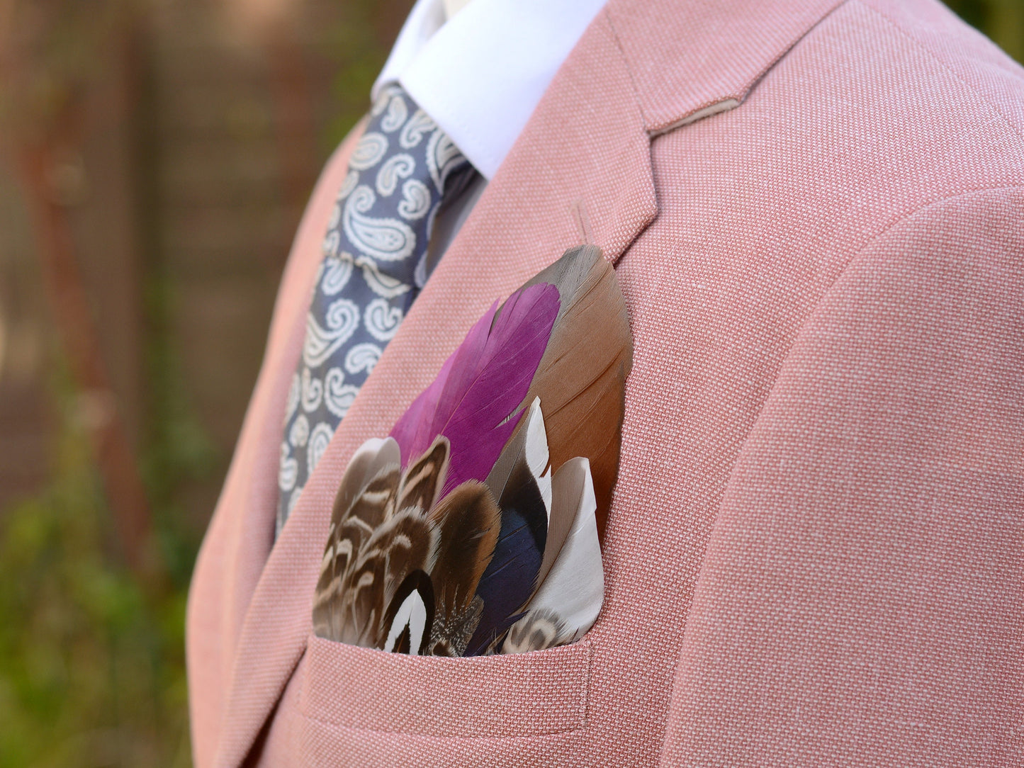 Plum and Duck Feather Pocket Square No.145 | Suit Accessory | Feather Neck Tie | Grooms Outfit | Groomsmen Gift