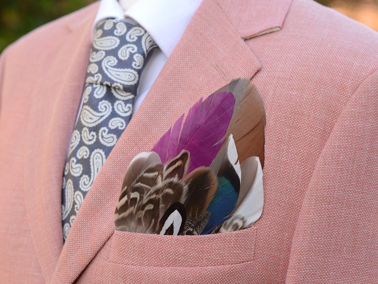 Plum and Duck Feather Pocket Square No.145 | Suit Accessory | Feather Neck Tie | Grooms Outfit | Groomsmen Gift