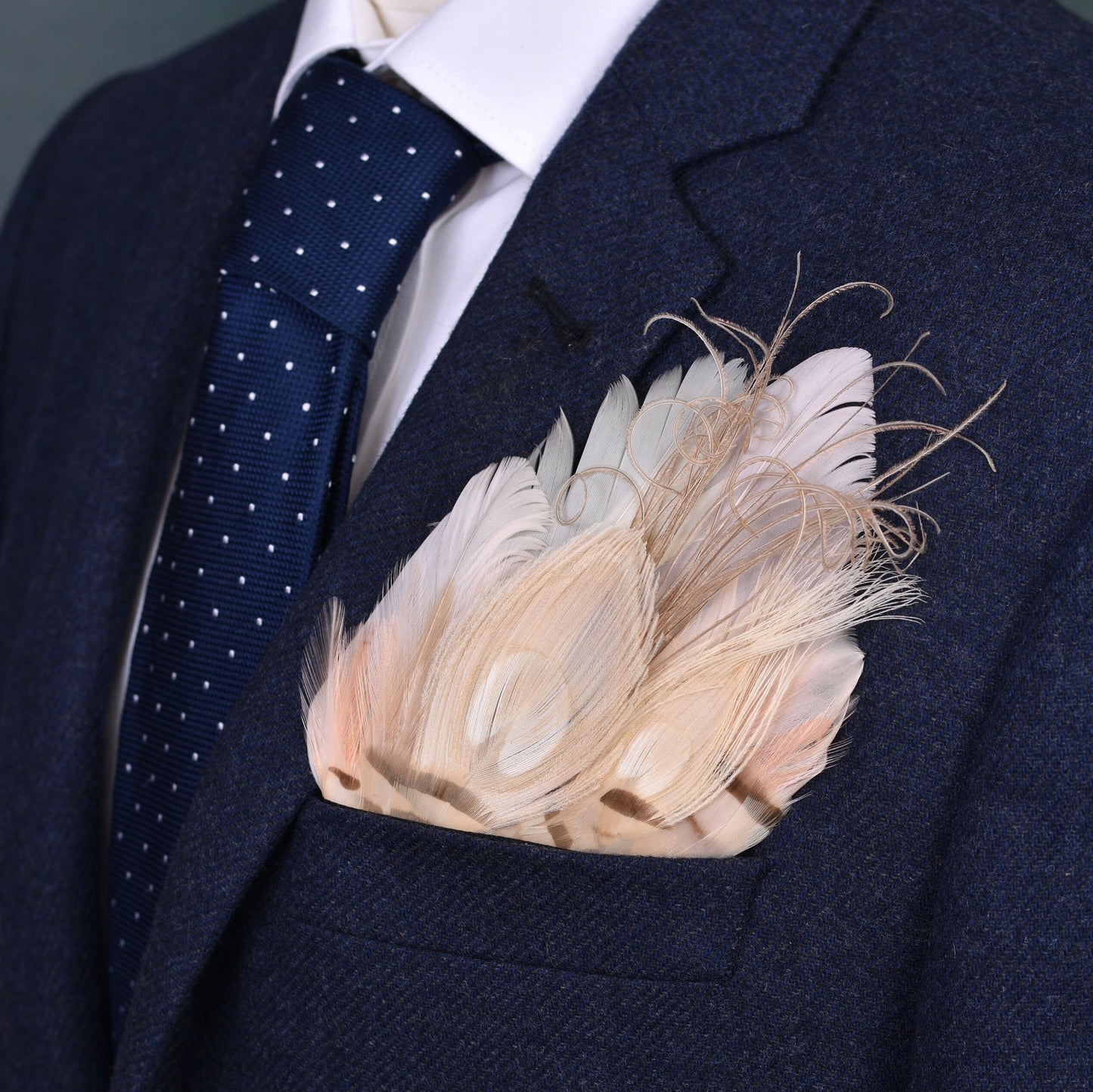 Ivory and Blush Pink Peacock Feather Pocket Square No.141 | Suit Accessory | Feather Neck Tie | Grooms Outfit | Groomsmen Gift | Wedding