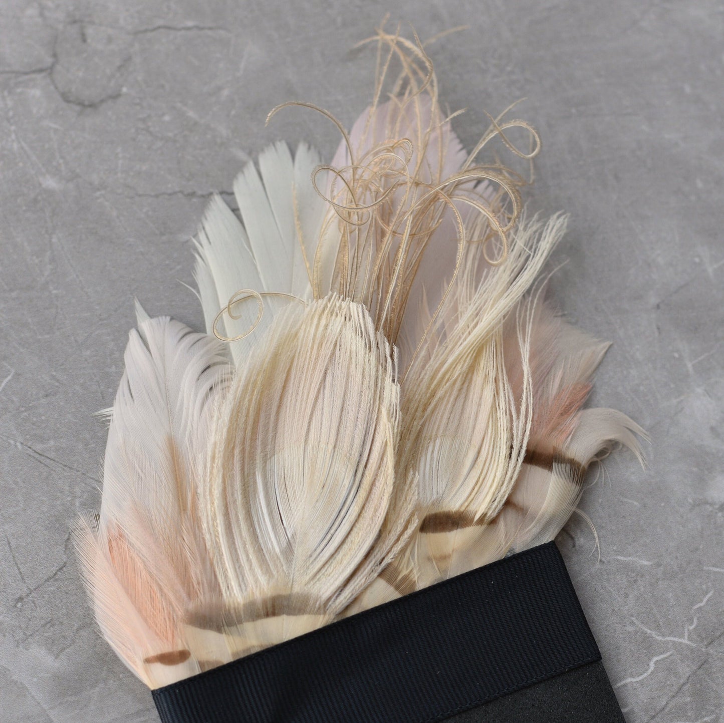Ivory and Blush Pink Peacock Feather Pocket Square No.141 | Suit Accessory | Feather Neck Tie | Grooms Outfit | Groomsmen Gift | Wedding