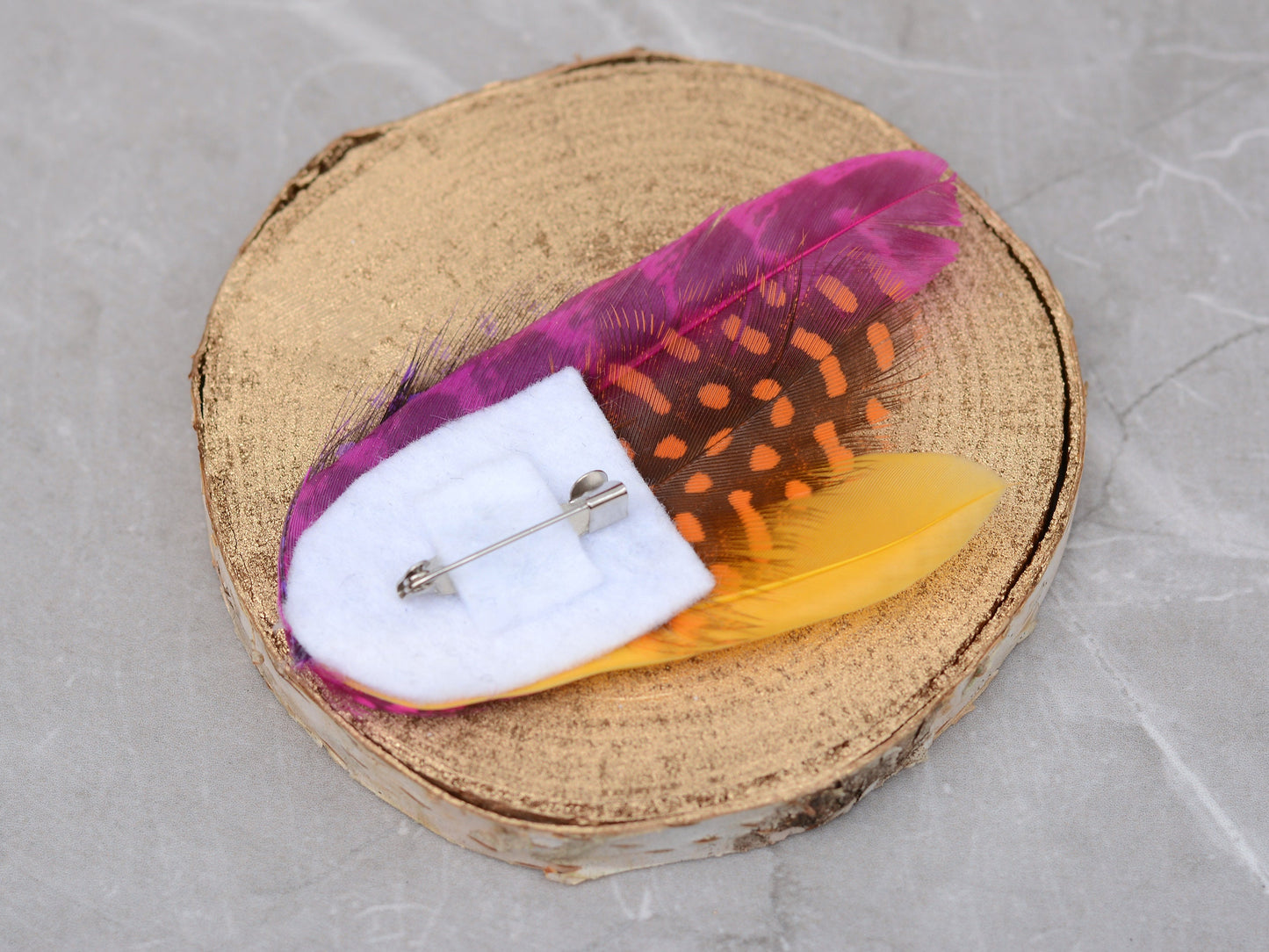 Pink, Yellow and Orange Feather Hat Pin Small No.84