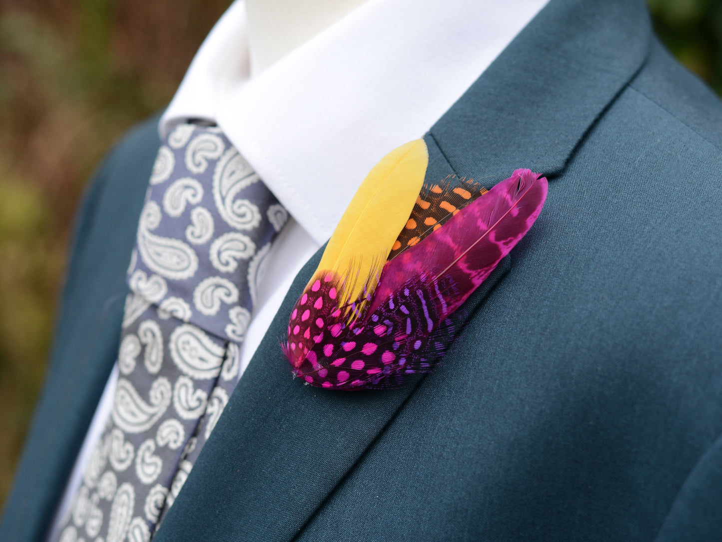 Pink, Yellow and Orange Feather Hat Pin Small No.84