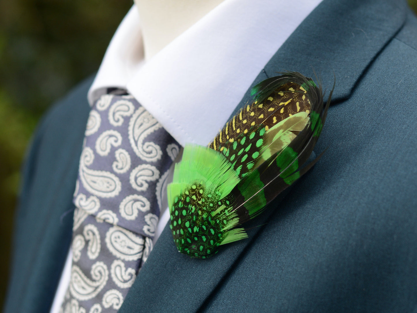 Shades of Green Dyed Feather Hat Pin Small no.163 | Pheasant Feather Boutonniere | Feather Brooch | Feather Hat Pin