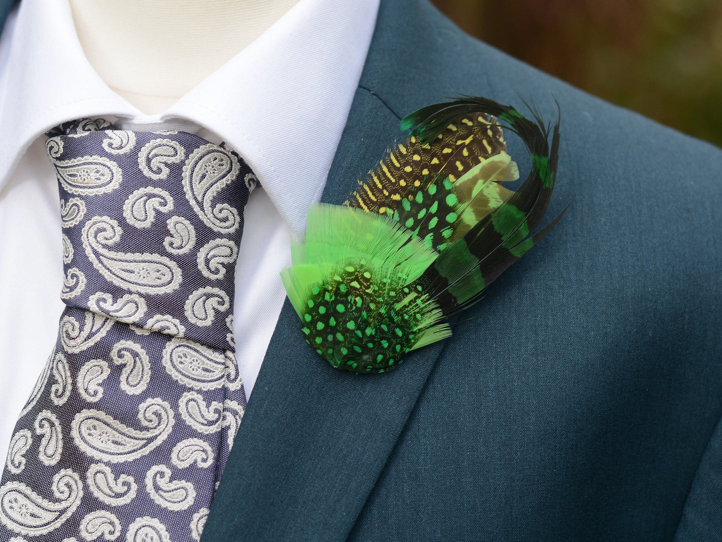 Shades of Green Dyed Feather Hat Pin Small no.163 | Pheasant Feather Boutonniere | Feather Brooch | Feather Hat Pin