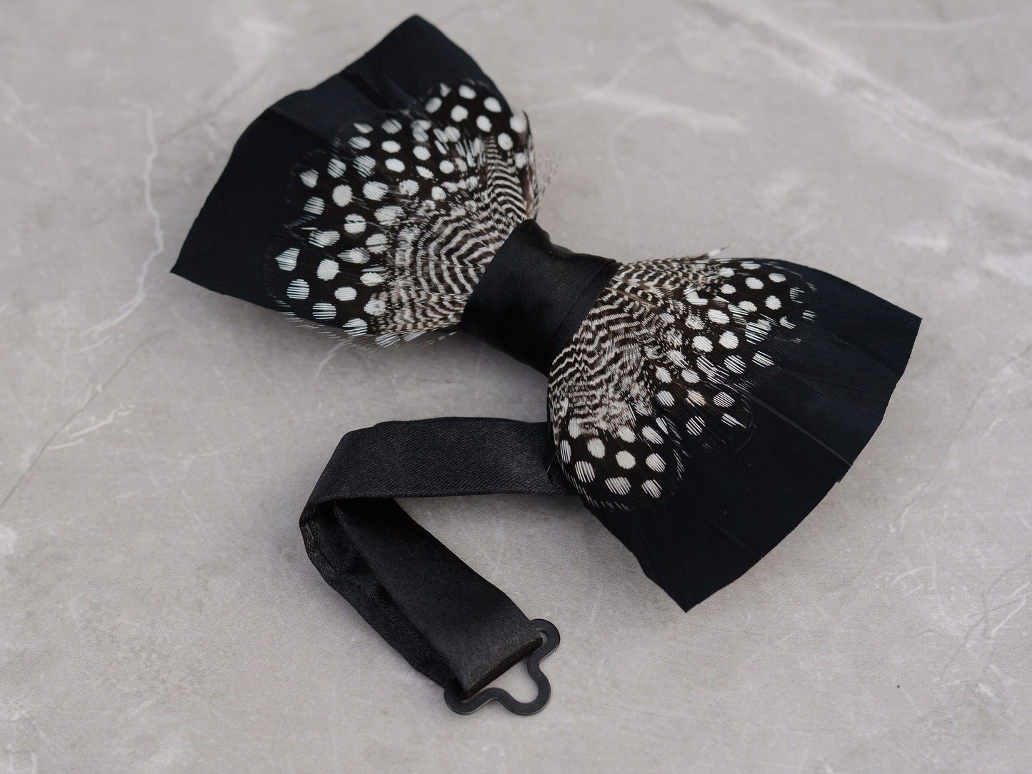 Feather Bow Tie in Black and Polka Dot | Grooms Outfit | Feather Neck Tie | Mens Gift | Black Tie | Wedding | Pheasant Feather Bow Tie