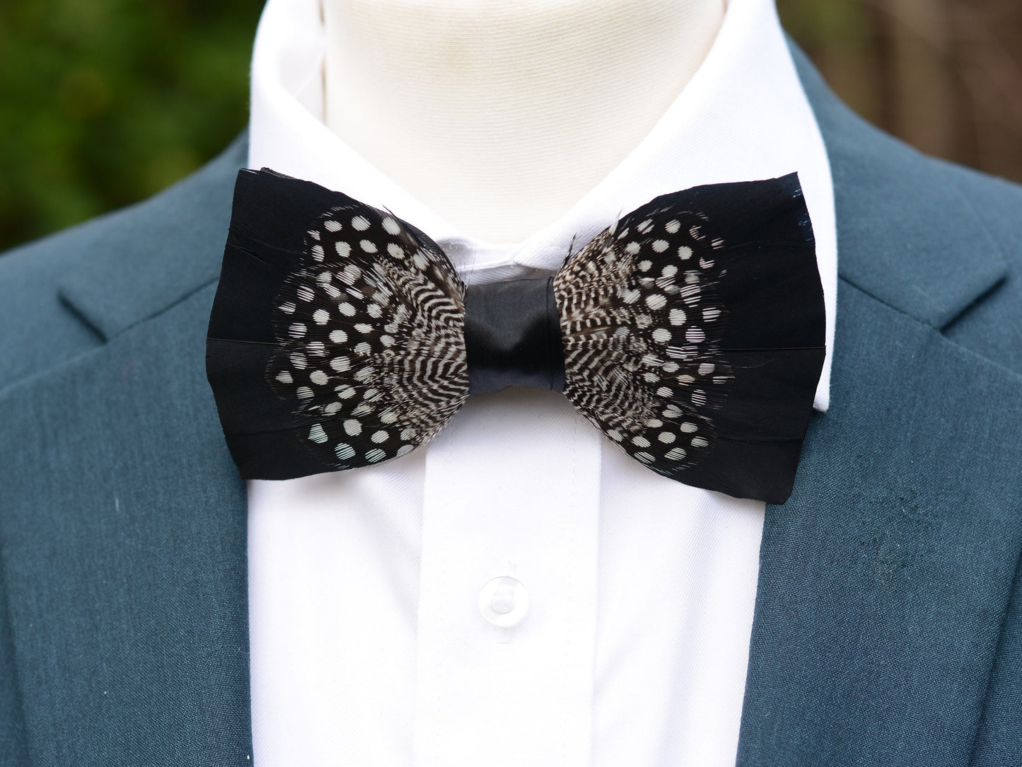Feather Bow Tie in Black and Polka Dot | Grooms Outfit | Feather Neck Tie | Mens Gift | Black Tie | Wedding | Pheasant Feather Bow Tie
