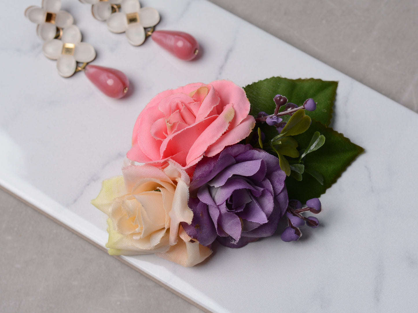 Pink and Purple Flower Hair Clip | Bridesmaids Hair Clip | Floral Headpiece | Bridal Hair Clip | Flower Bun Clip | Pink Hair Clip