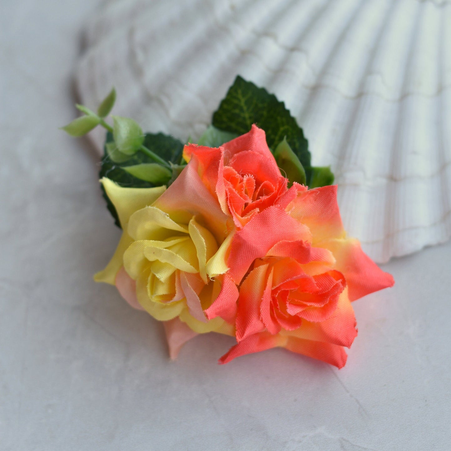 Flower Hair Clip in Yellow and Orange Roses | Tropical Hair Clip | Bridesmaids Clip | Bridal Hair Clip | Flower Bun Clip