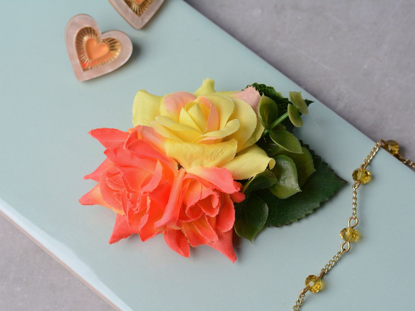 Flower Hair Clip in Yellow and Orange Roses | Tropical Hair Clip | Bridesmaids Clip | Bridal Hair Clip | Flower Bun Clip