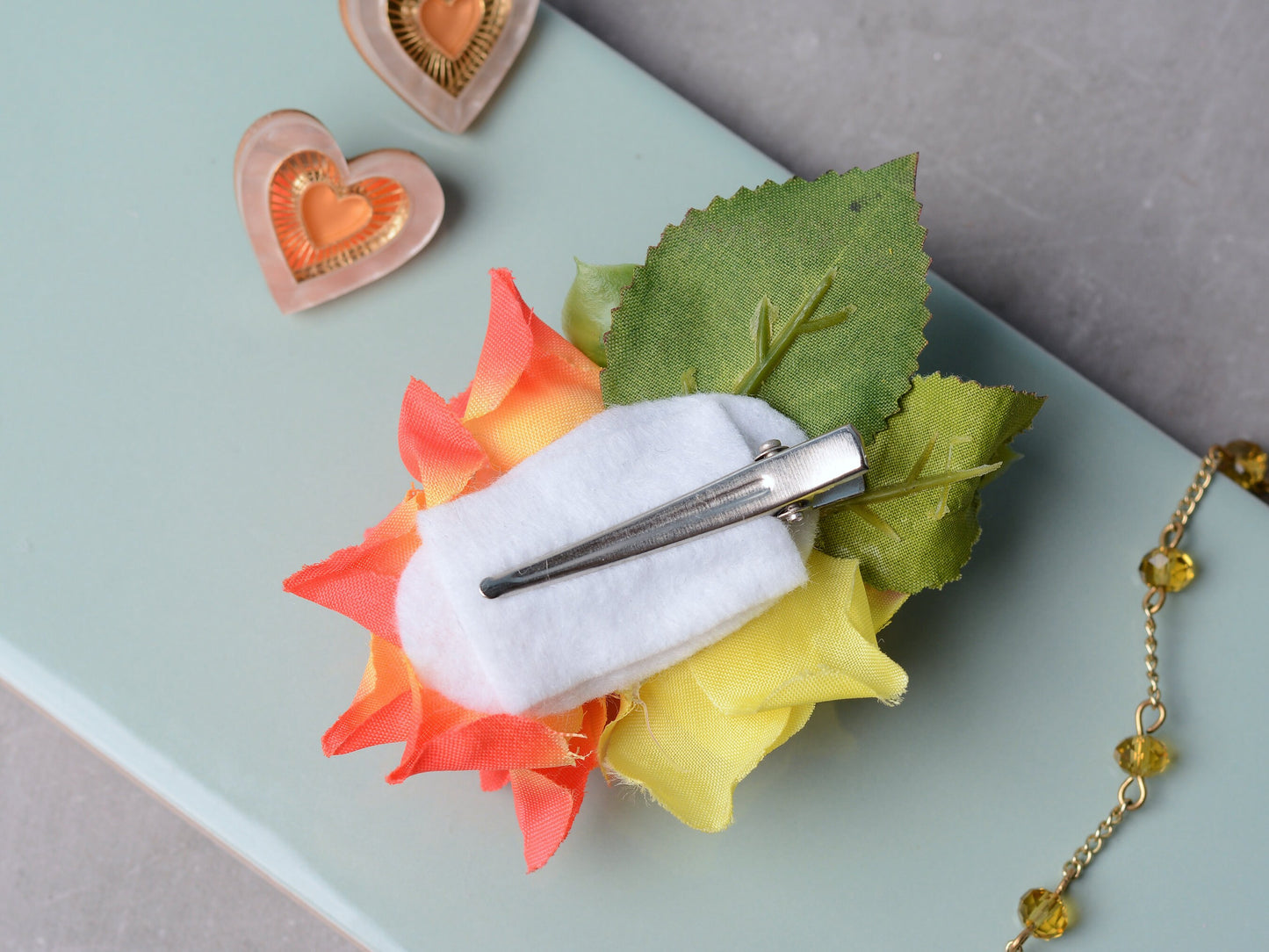 Flower Hair Clip in Yellow and Orange Roses | Tropical Hair Clip | Bridesmaids Clip | Bridal Hair Clip | Flower Bun Clip