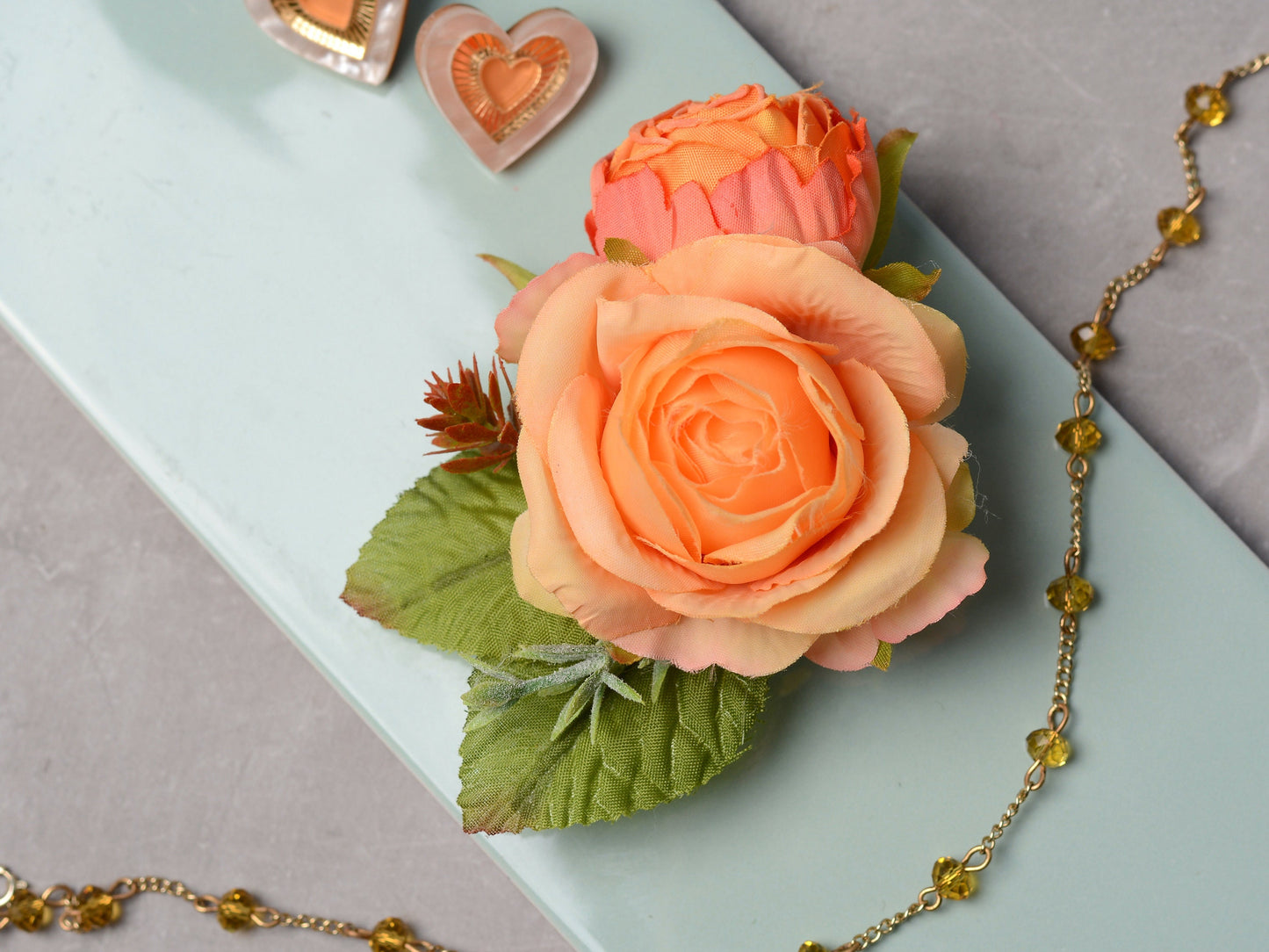 Orange Rose and Ranunculus Flower Hair Clip | Orange Flower Hair Clip | Rose Hair Clip | Bridesmaids Hair Clip | Hair Accessory