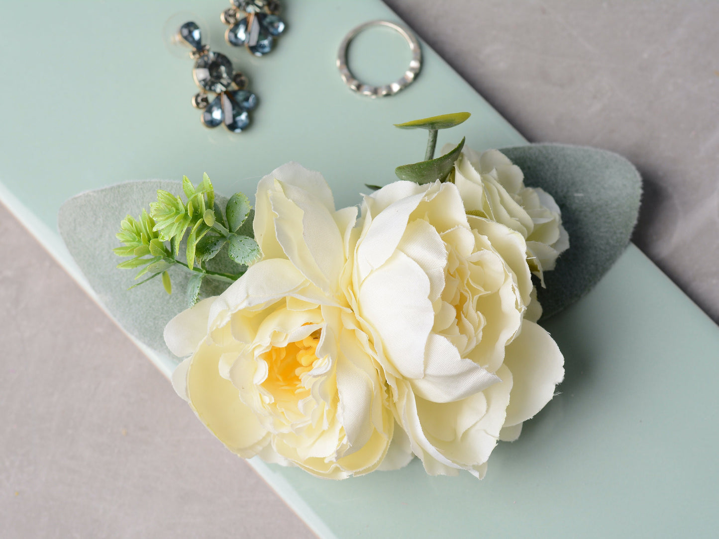 Ivory Peony Flower Hair Clip, Bridal Hair PIece