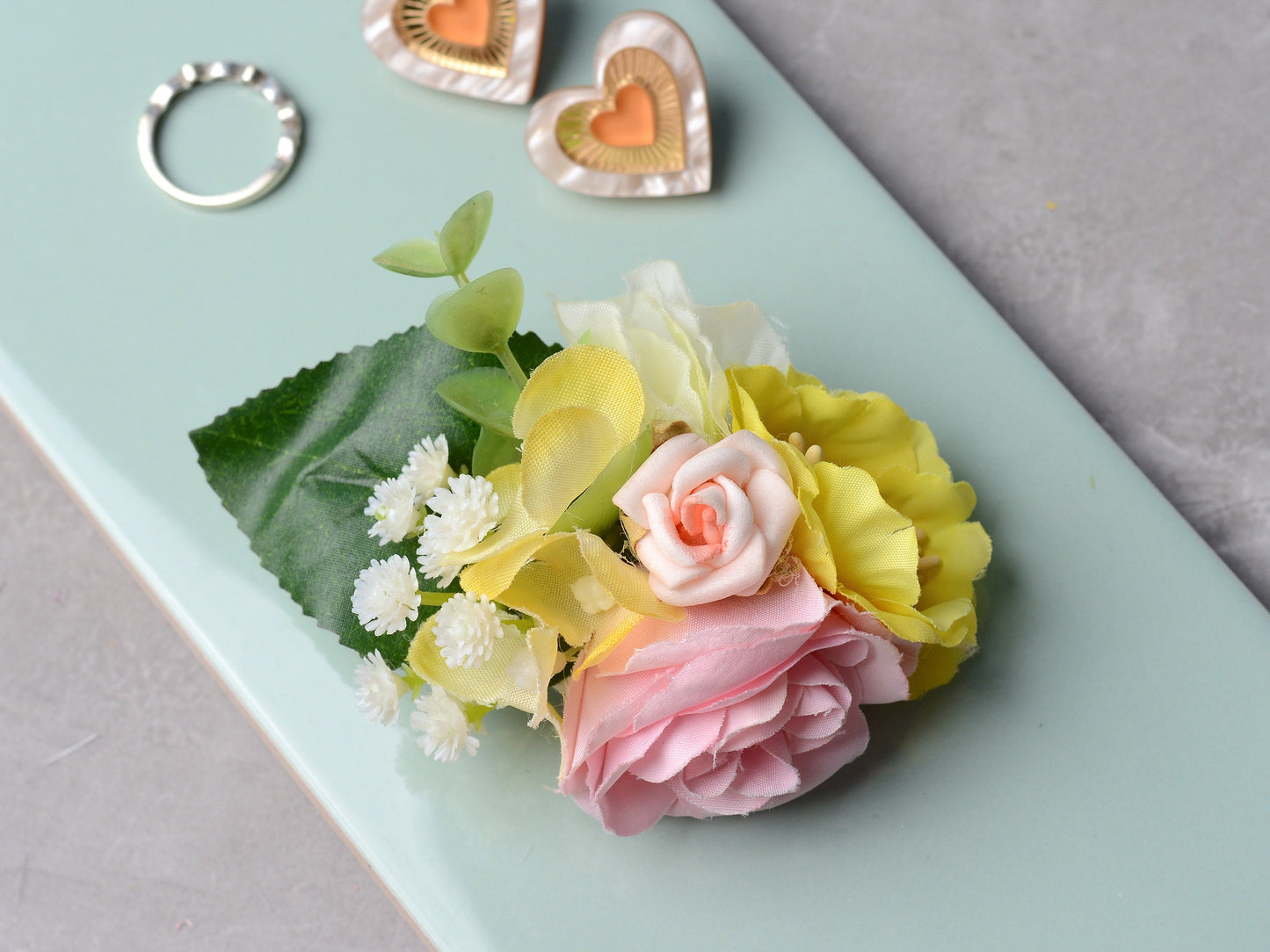 Flower Hair Clip in Pink and Yellow | Bridesmaids Hair Clip | Hair Accessory | Floral Headpiece | Bridal Hair Clip | Flower Bun Clip