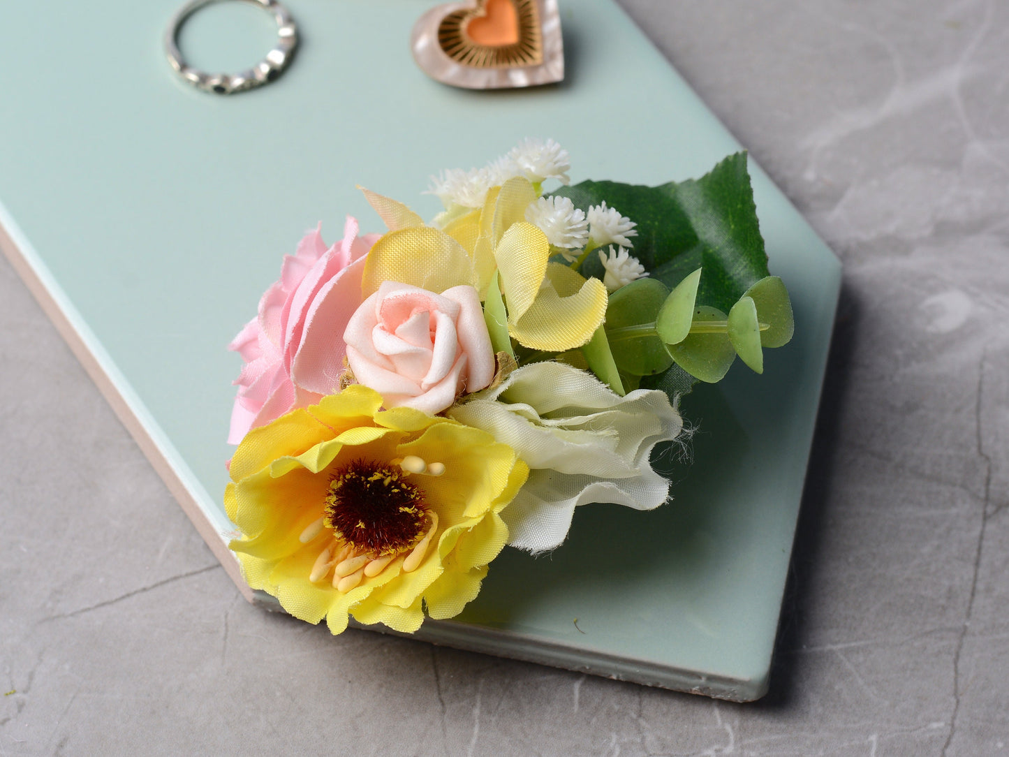 Flower Hair Clip in Pink and Yellow | Bridesmaids Hair Clip | Hair Accessory | Floral Headpiece | Bridal Hair Clip | Flower Bun Clip