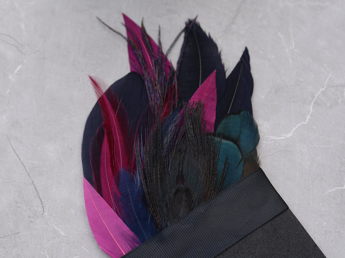 Deep Black and Purple Feather Pocket Square No.162 | Suit Accessory | Feather Neck Tie | Grooms Outfit | Groomsmen Gift