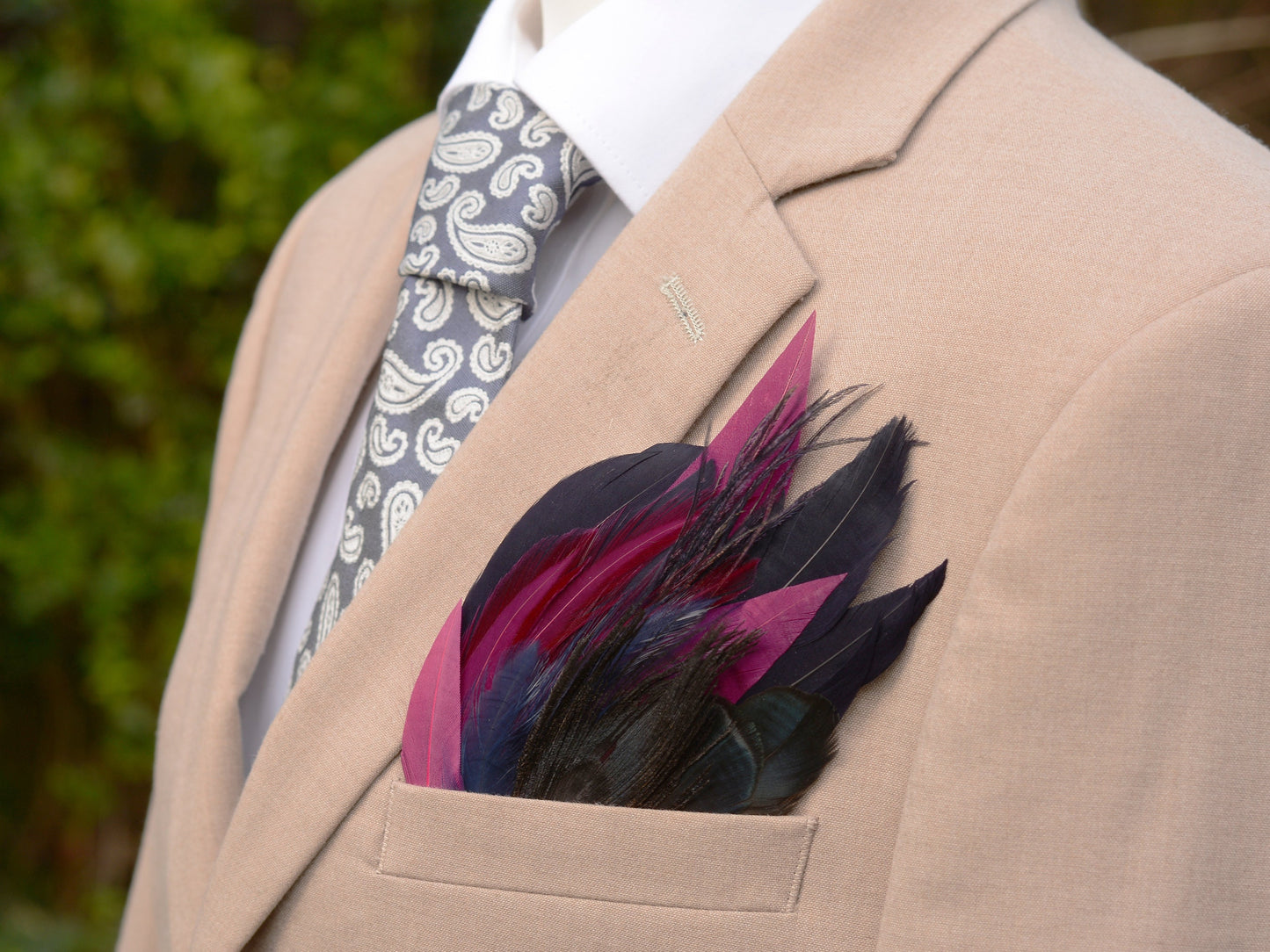 Deep Black and Purple Feather Pocket Square No.162 | Suit Accessory | Feather Neck Tie | Grooms Outfit | Groomsmen Gift