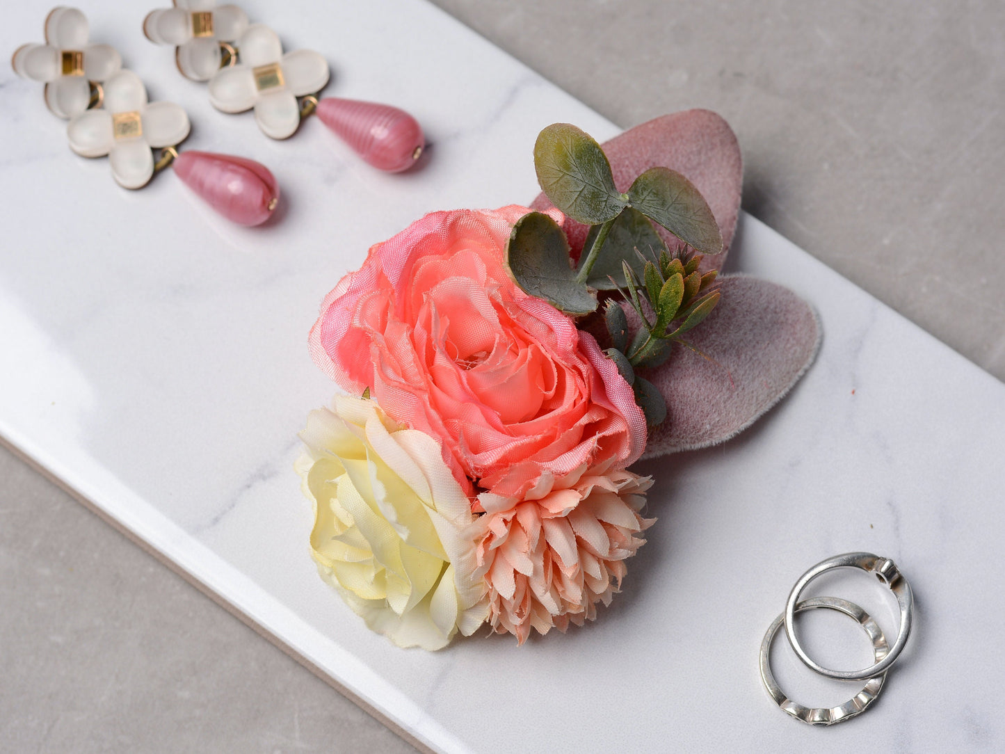 Flower Hair Clip in Coral Pink and Blush, Bridesmaids Flower Hair Piece