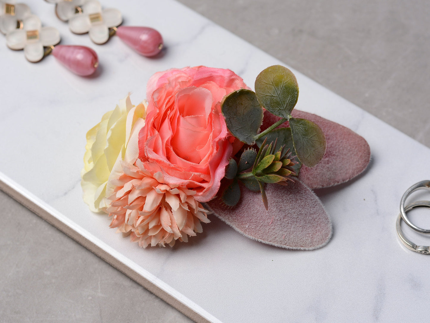 Flower Hair Clip in Coral Pink and Blush, Bridesmaids Flower Hair Piece