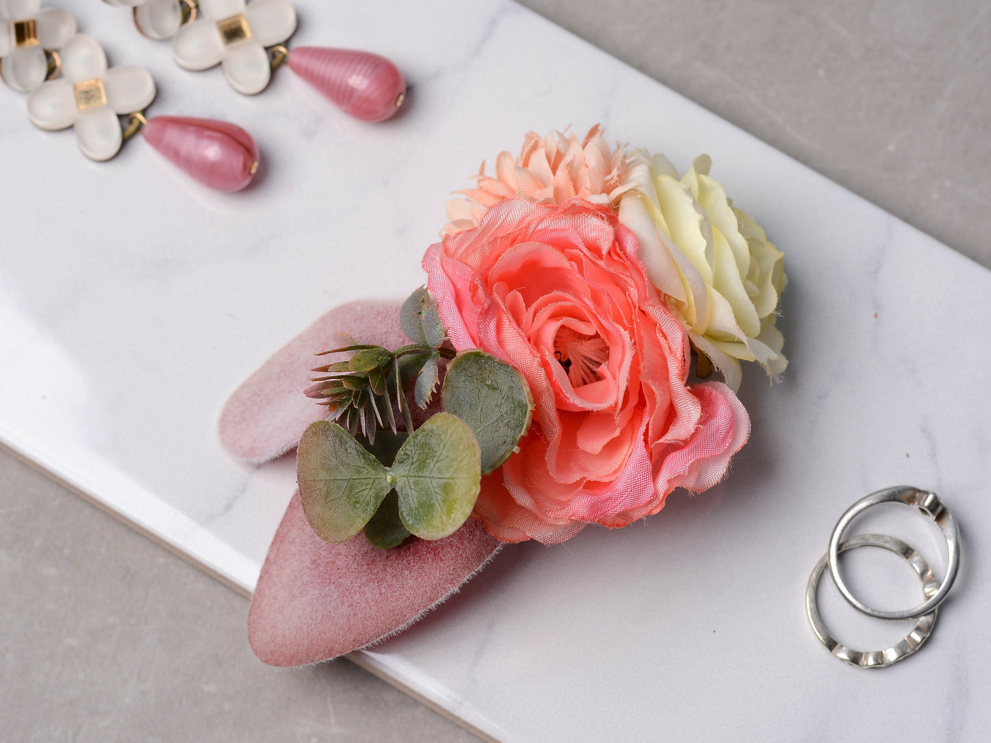 Flower Hair Clip in Coral Pink and Blush, Bridesmaids Flower Hair Piece
