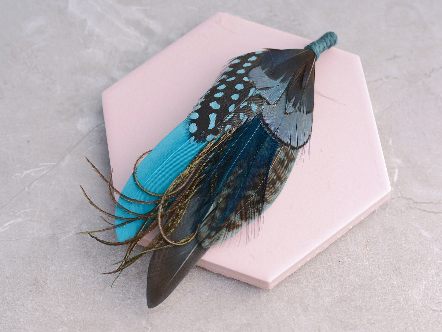 Green, Teal and Turquoise Feather Pin No.299 | Unique Duck Feather Boutonniere / Hat Pin