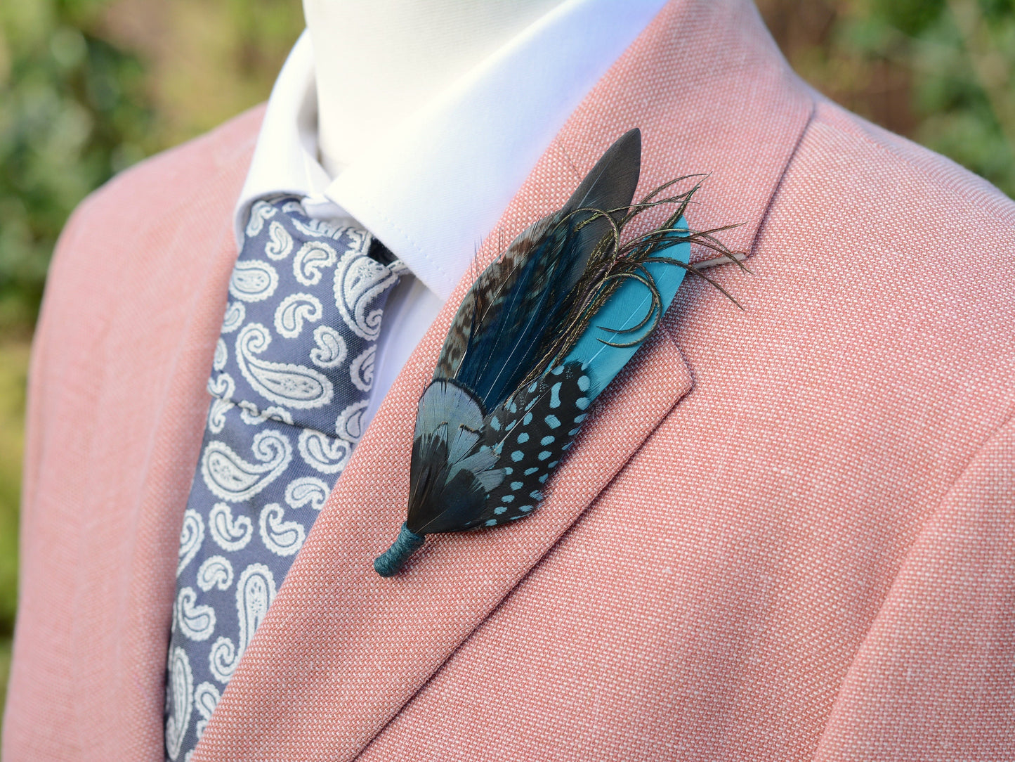 Green, Teal and Turquoise Feather Pin No.299 | Unique Duck Feather Boutonniere / Hat Pin