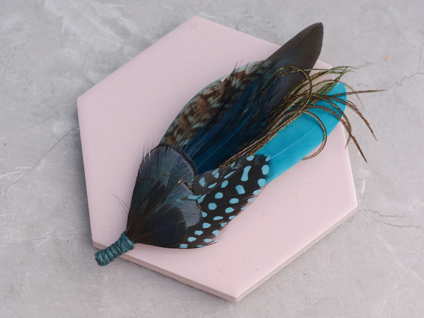 Green, Teal and Turquoise Feather Pin No.299 | Unique Duck Feather Boutonniere / Hat Pin