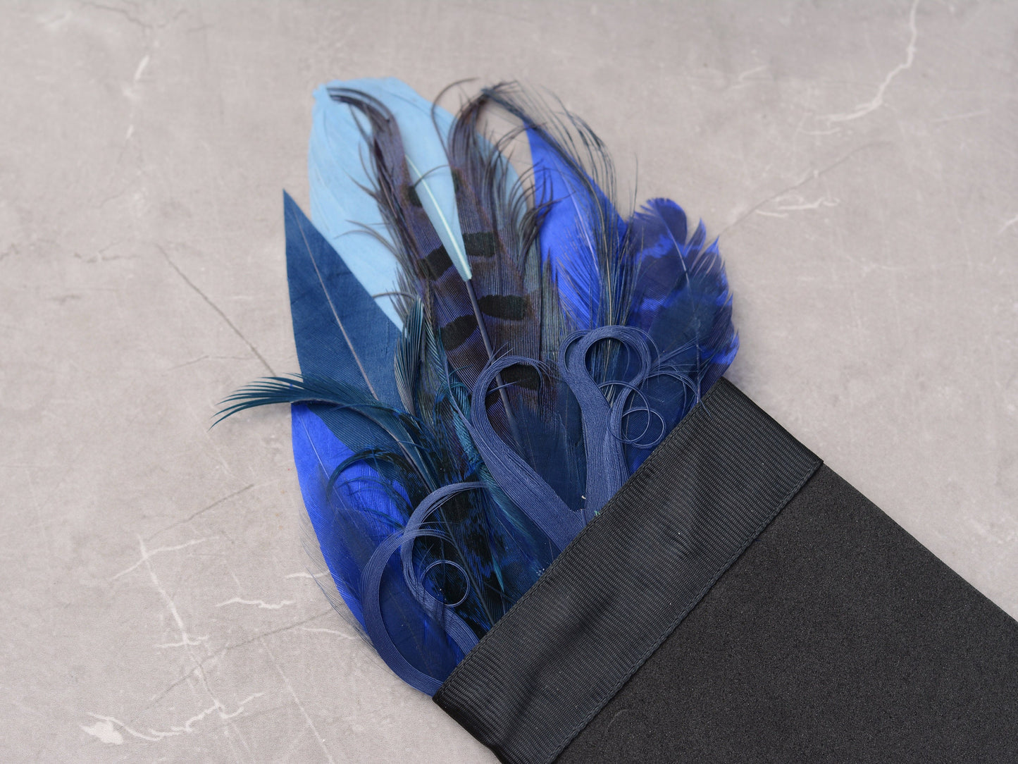 Shades of Blue Goose and Pheasant Feather Pocket Square No.177 | Suit Accessory | Feather Neck Tie | Grooms Outfit | Groomsmen Gift