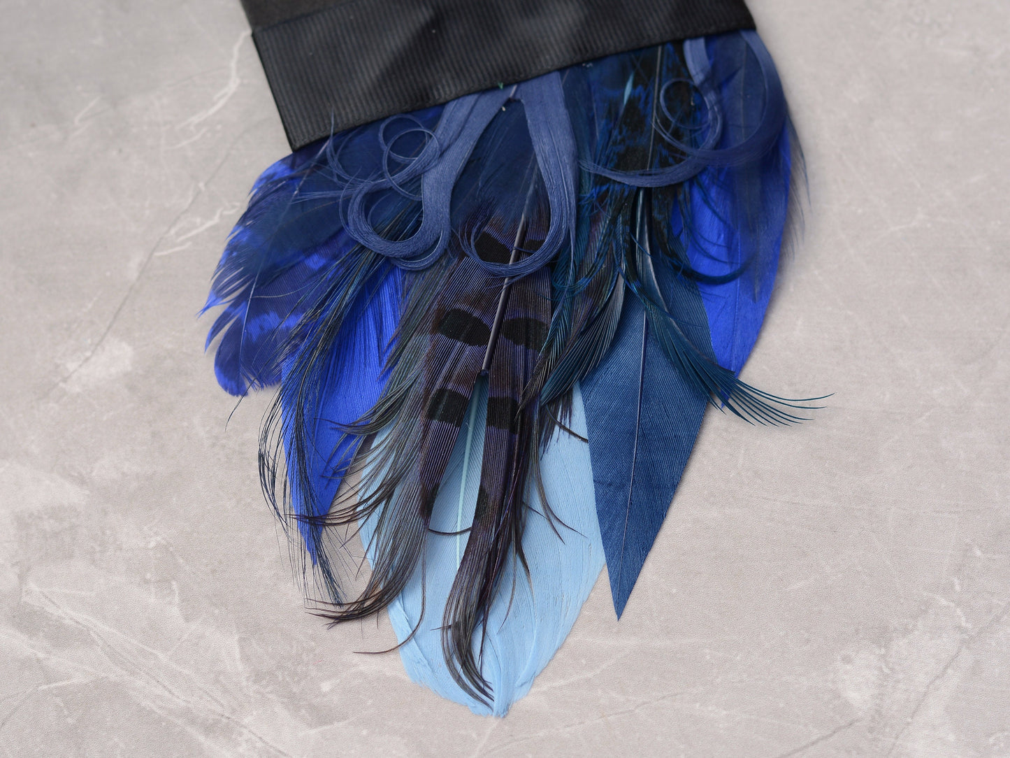 Shades of Blue Goose and Pheasant Feather Pocket Square No.177 | Suit Accessory | Feather Neck Tie | Grooms Outfit | Groomsmen Gift