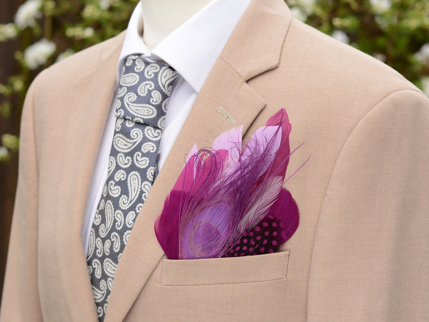 Purple Peacock Eye Feather Pocket Square No.207 | Suit Accessory | Feather Neck Tie | Grooms Outfit | Groomsmen Gift | Wedding