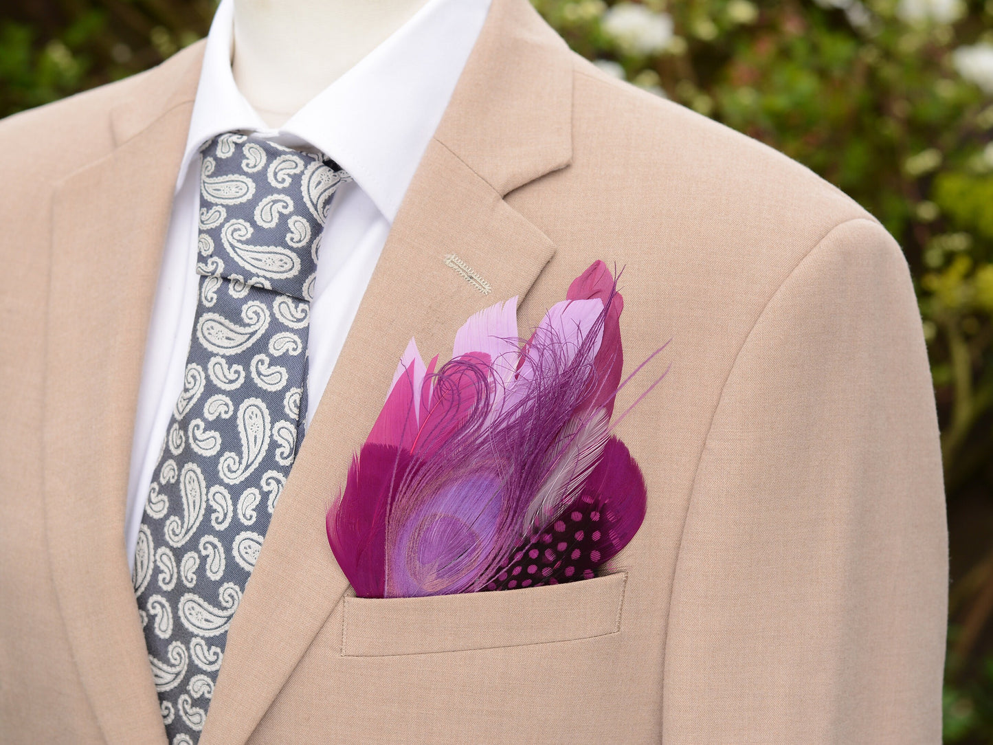 Purple Peacock Eye Feather Pocket Square No.207 | Suit Accessory | Feather Neck Tie | Grooms Outfit | Groomsmen Gift | Wedding
