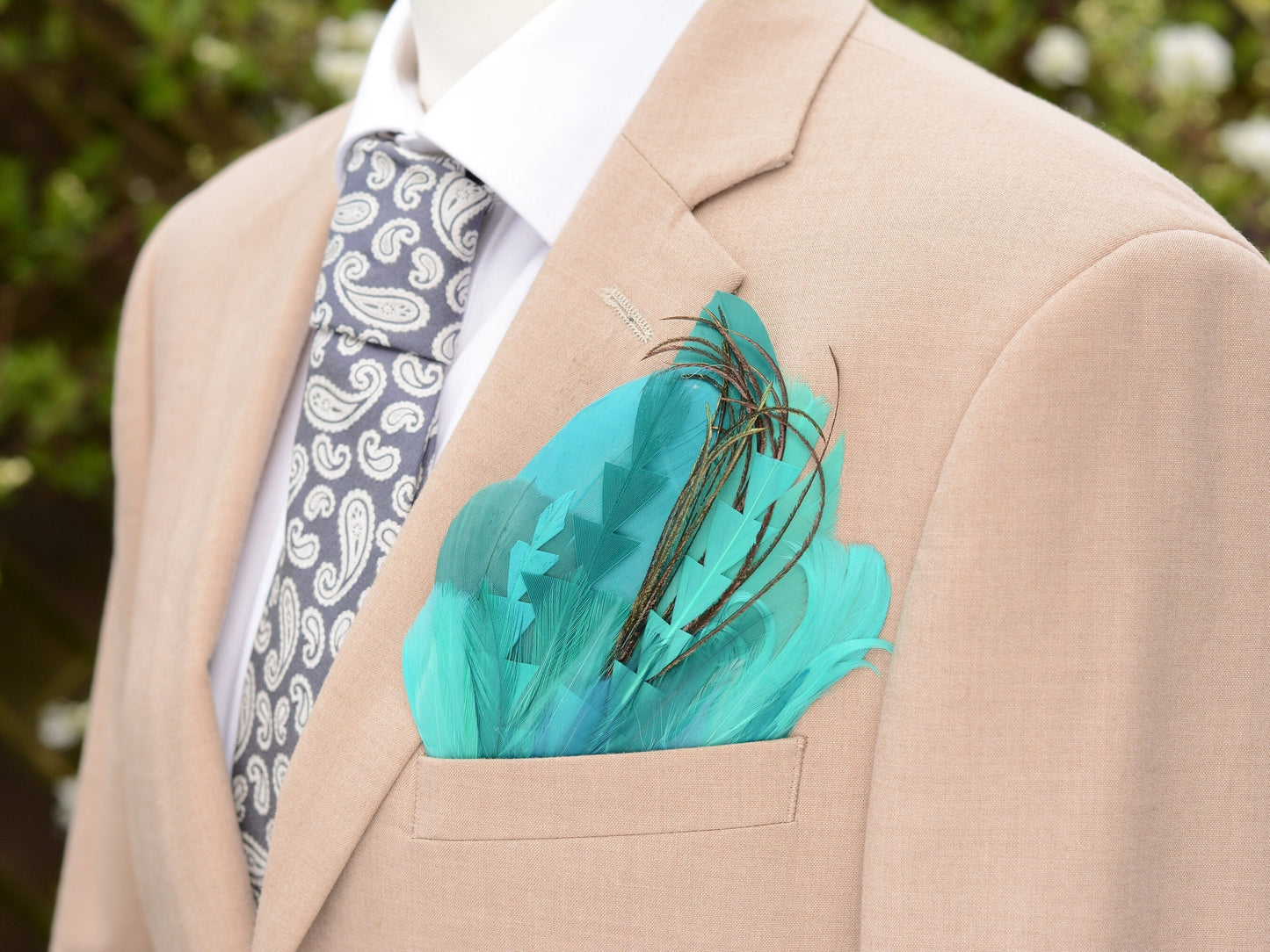 Turquoise, Teal and Green Feather Pocket Square No.213 Suit Accessory