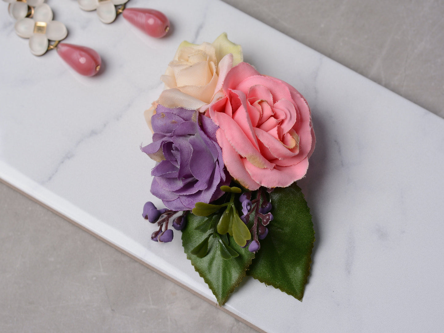 Pink and Purple Flower Hair Clip | Bridesmaids Hair Clip | Floral Headpiece | Bridal Hair Clip | Flower Bun Clip | Pink Hair Clip