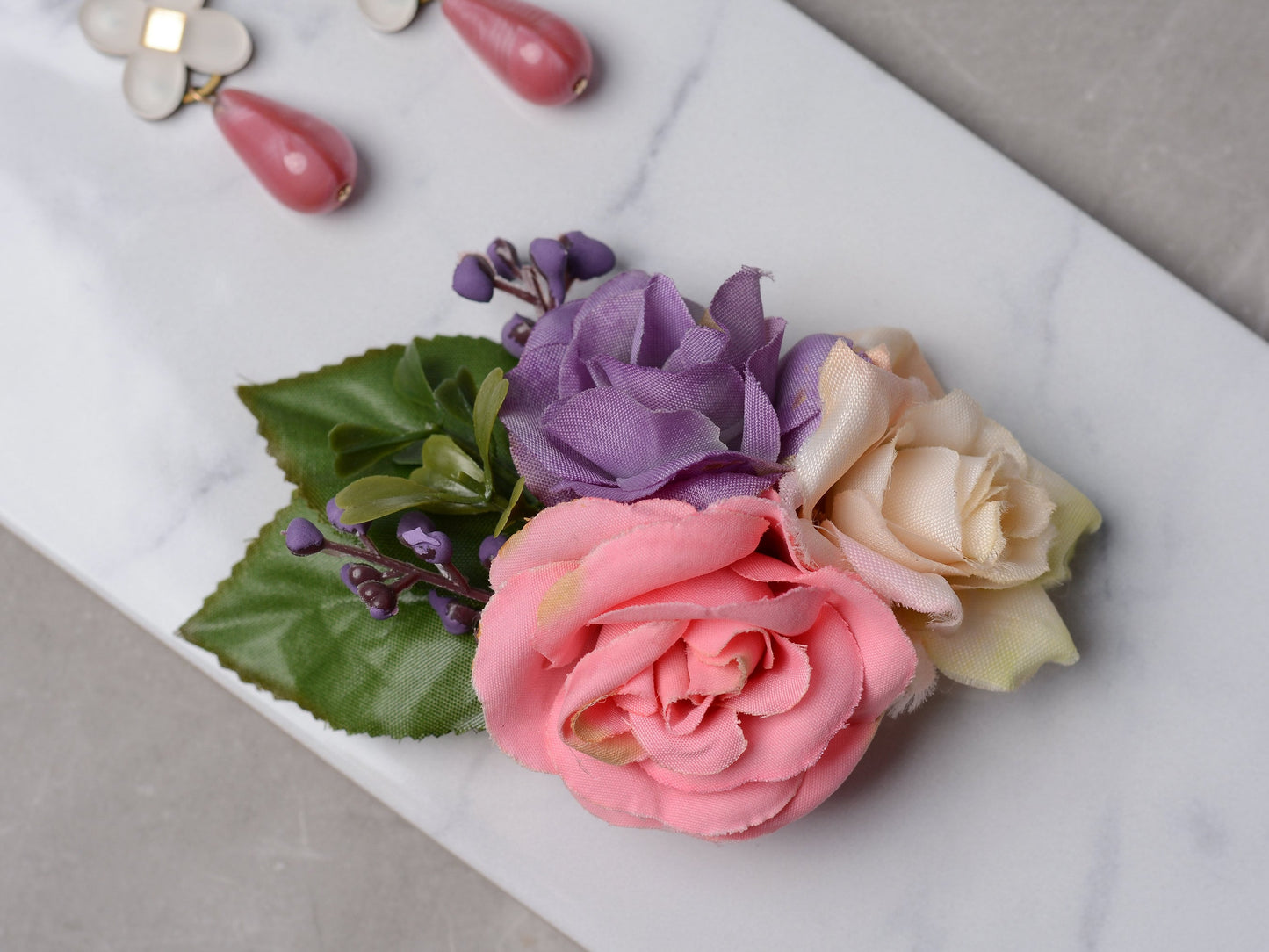 Pink and Purple Flower Hair Clip | Bridesmaids Hair Clip | Floral Headpiece | Bridal Hair Clip | Flower Bun Clip | Pink Hair Clip