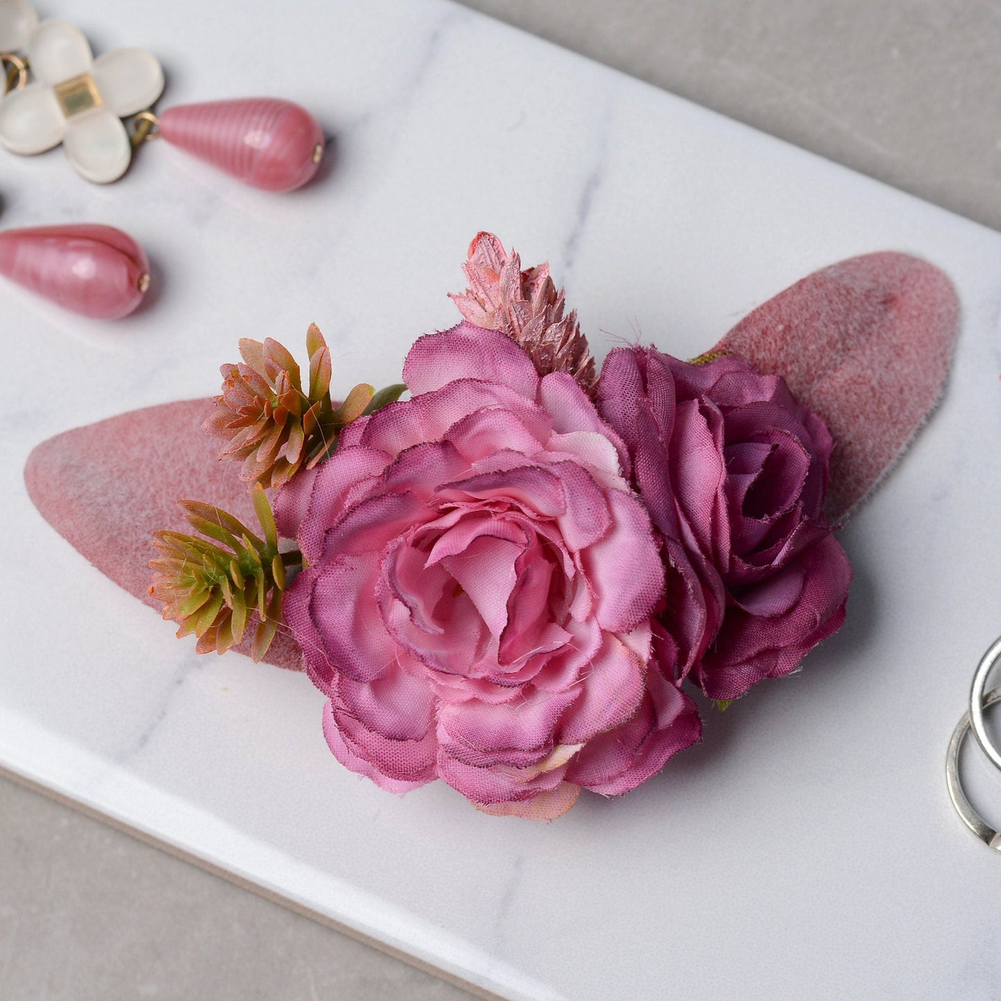 Flower Hair Clip in Pink and Plum | Bridesmaids Hair Clip | Floral Headpiece | Bridal Hair Clip | Flower Bun Clip |