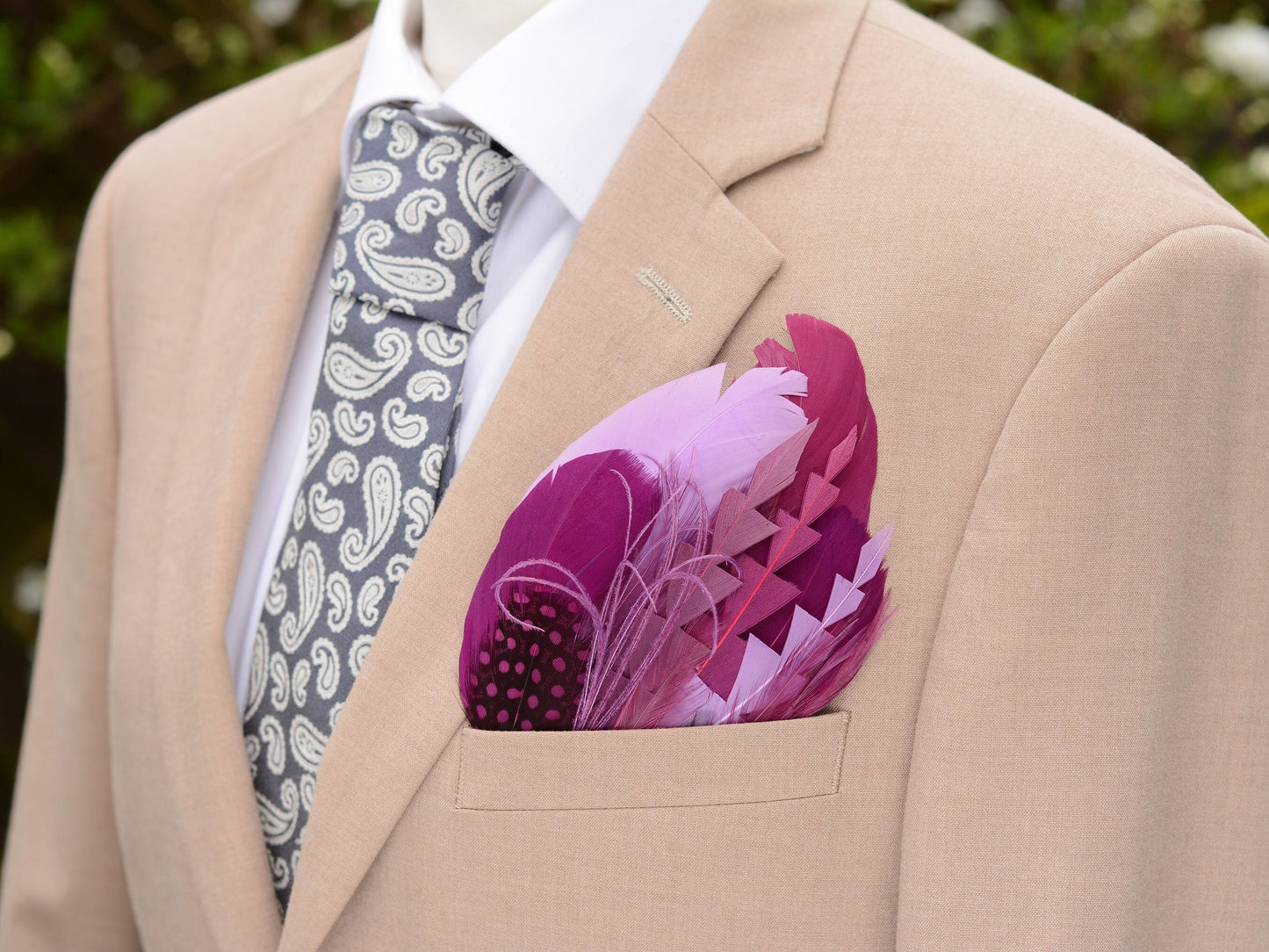 Plum Purple Feather Pocket Square No.229 | Suit Accessory | Feather Neck Tie | Grooms Outfit | Groomsmen Gift | Wedding