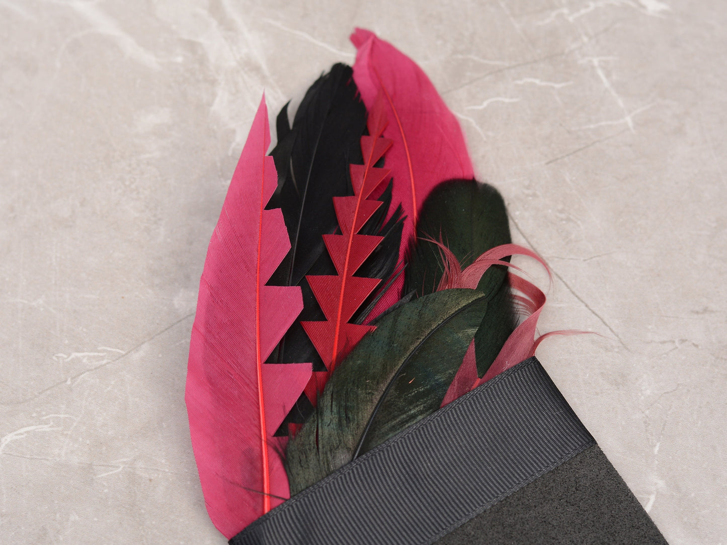 Burgundy and Black Feather Pocket Square No.233 Suit Accessory