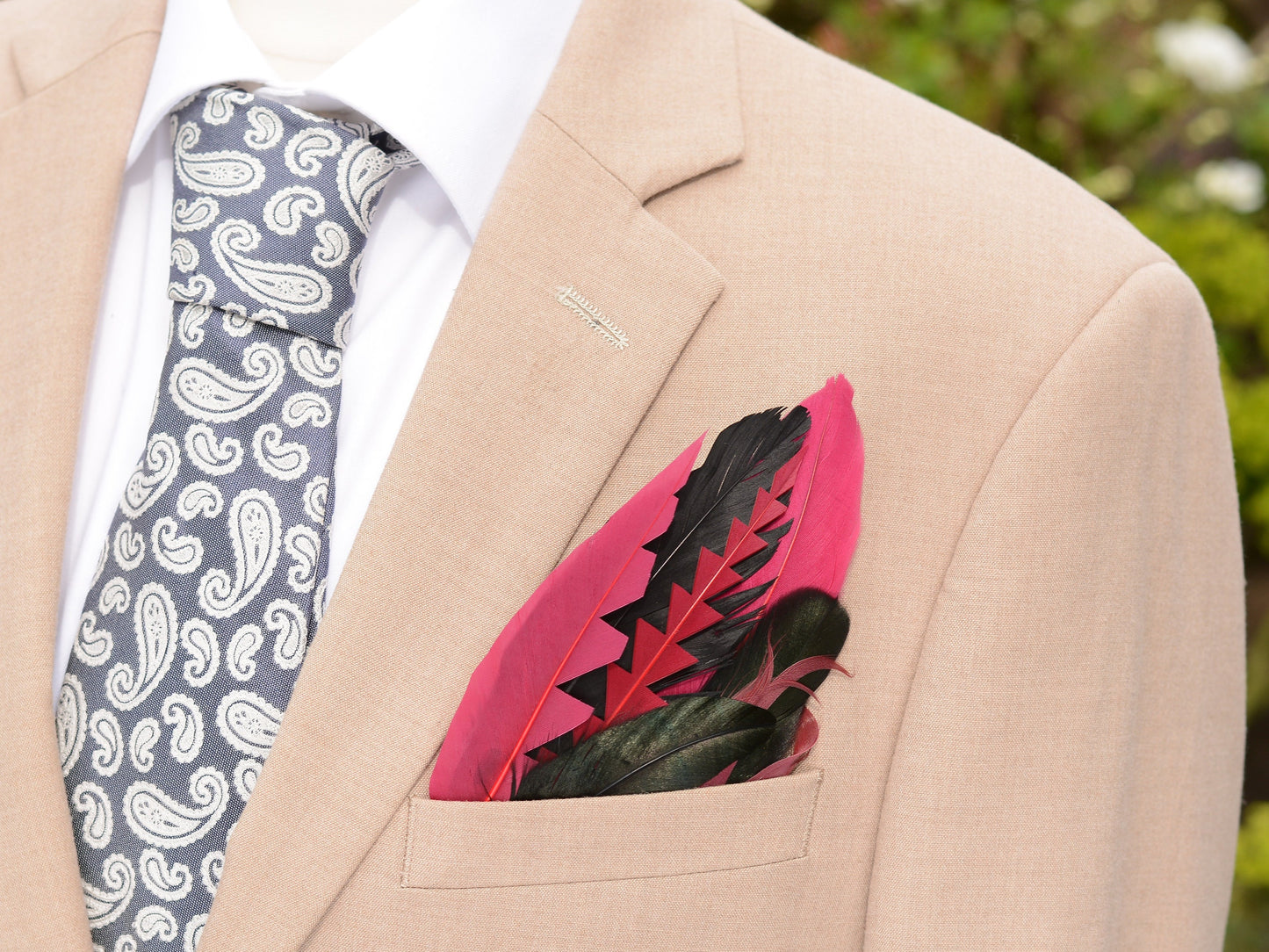 Burgundy and Black Feather Pocket Square No.233 Suit Accessory