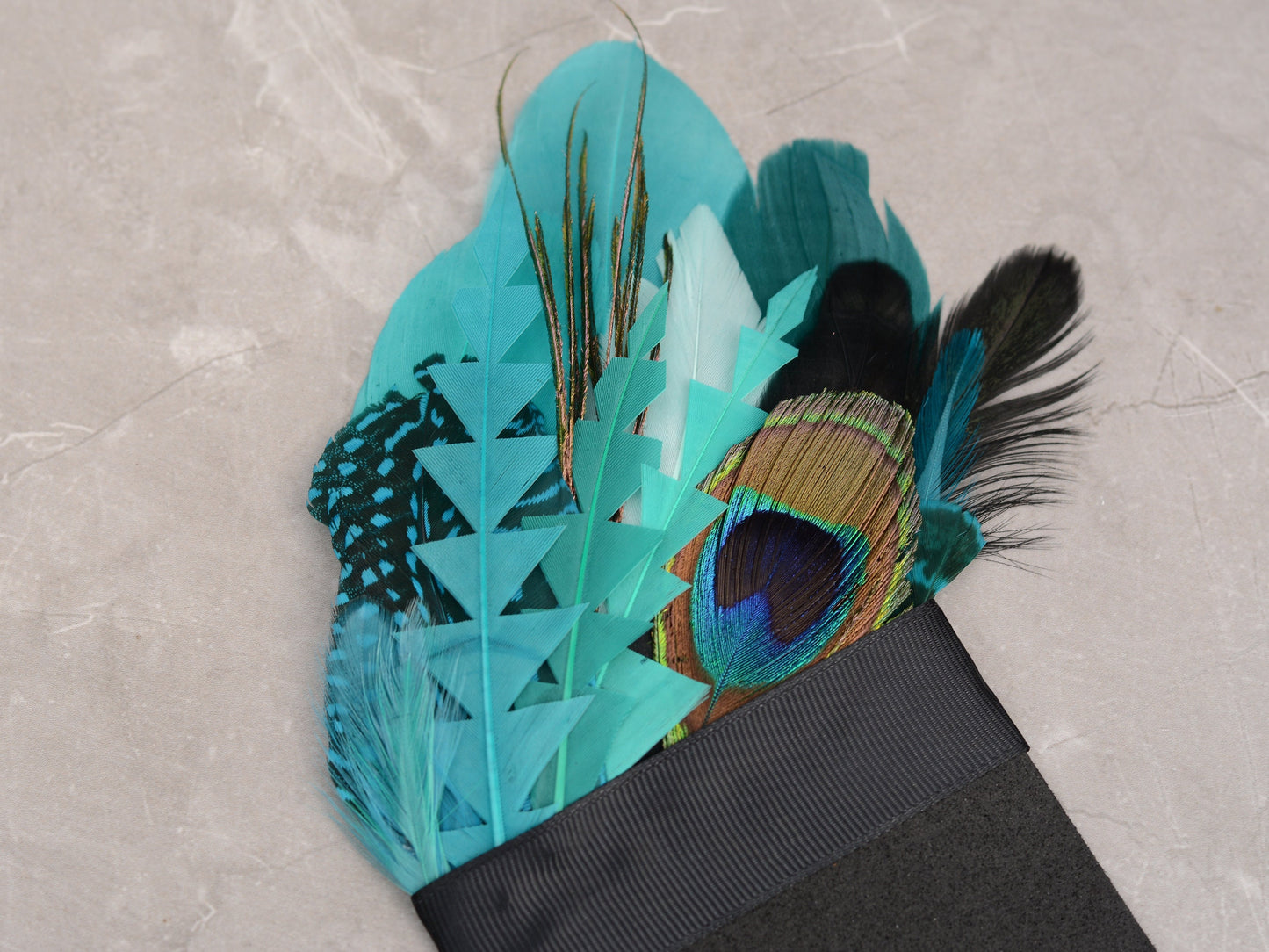 Shades of Teal and Turquoise Peacock Eye Feather Pocket Square No.223 | Suit Accessory