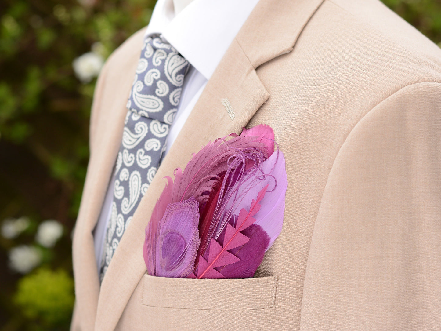 Plum Purple Peacock Eye Feather Pocket Square No.224 Suit Accessory