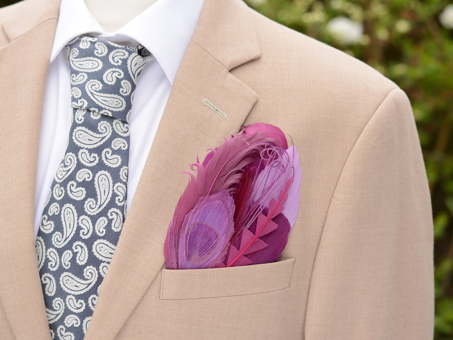 Plum Purple Peacock Eye Feather Pocket Square No.224 Suit Accessory